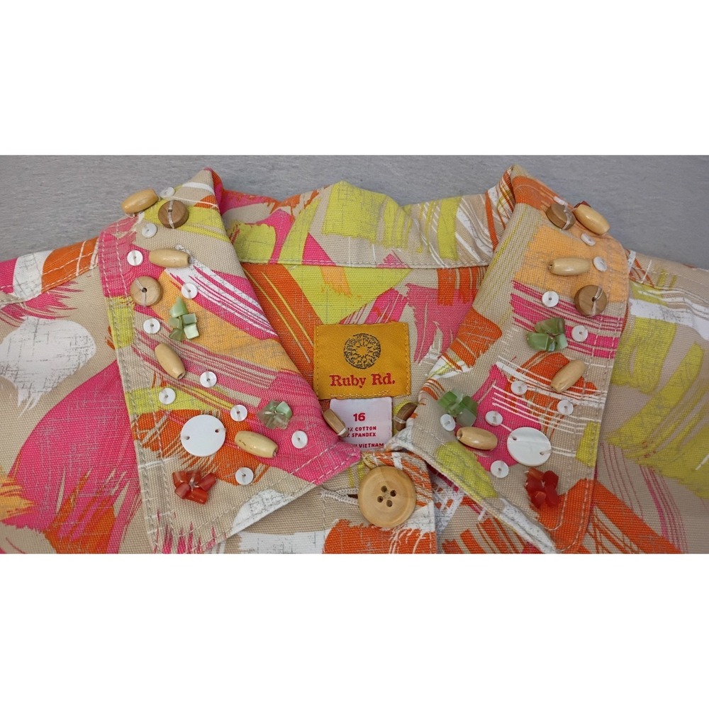 Ruby Rd Women Jacket Sz 16 Neon Abstract Print Button Front Pockets Bead Blazer - Picture 12 of 12